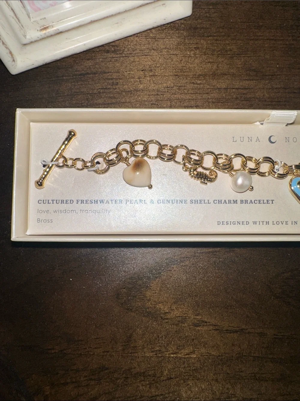 Luna Norte Gold Charm Link Bracelet with Pearl & Heart Charm